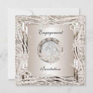 Invitation Mariage Fiançailles Sepia Cadre Floral