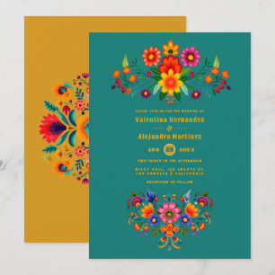 Invitation Mariage Fiesta d'Art Populaire Mexicain Teal & Mou