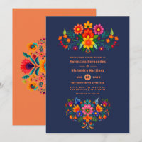 Mariage Fiesta Folk Art Bleu de minuit & Papaya