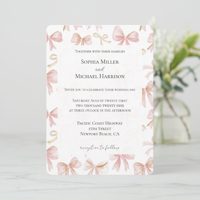 Invitation Mariage Fille Blush Pink (Debout devant)