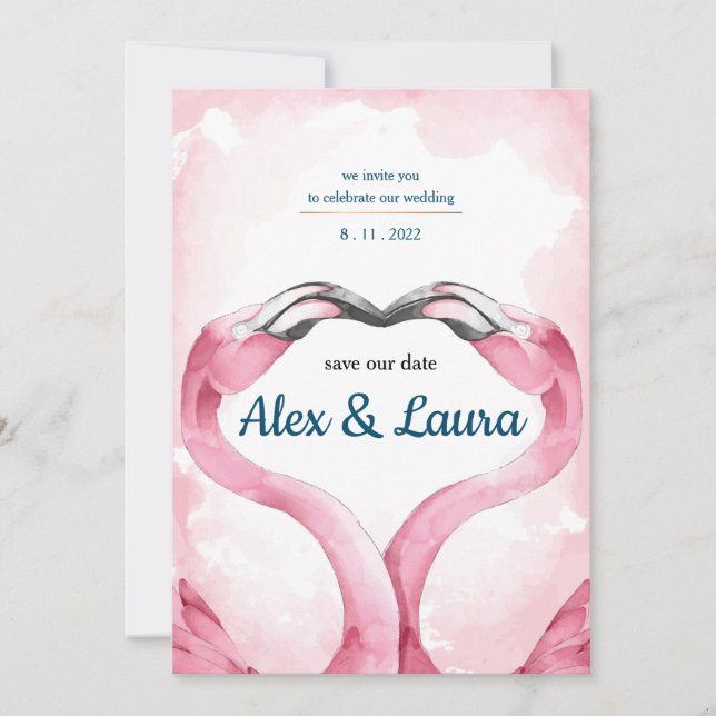 Invitation mariage Flamant rose (Devant)
