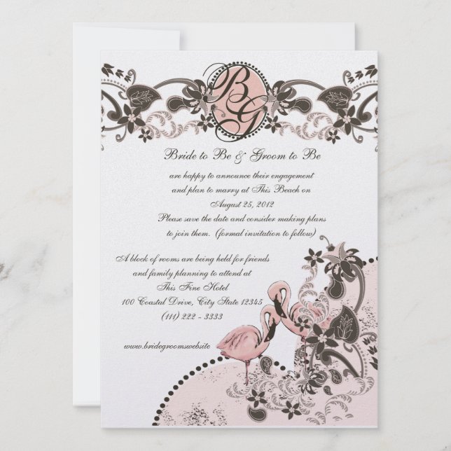 Invitation Mariage Flamant rose Paradise (Devant)