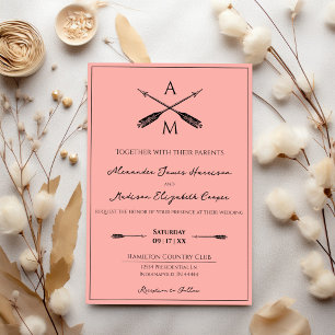 Invitation Mariage Flèches et monogrammes   Corail