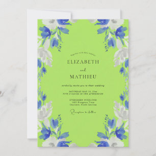 Invitation Mariage Fleur Abstract Vert Citron