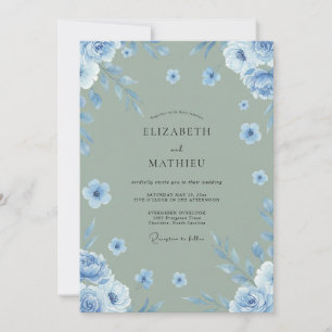 Invitation Mariage Fleur Acier Azur