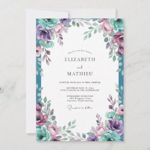 Invitation Mariage Fleur Améthyste Turquoise