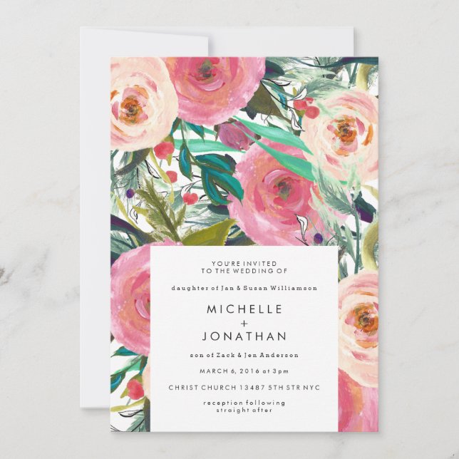 Invitation Mariage Fleur Aquarelle Vintage Antique (Devant)