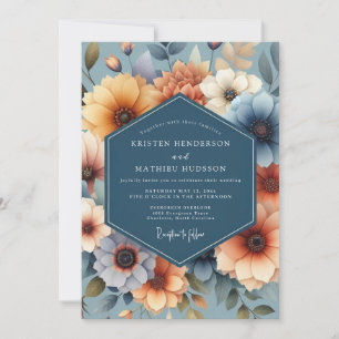 Invitation Mariage Fleur Artistiques Marigold & Bleu