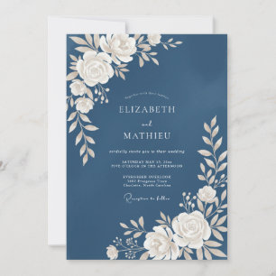 Invitation Mariage Fleur Blanche Acier