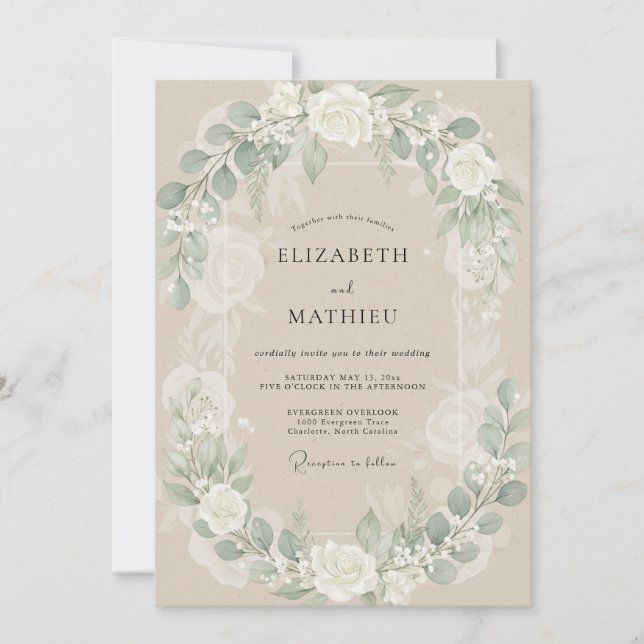 Invitation Mariage Fleur Blanche Champagne (Devant)