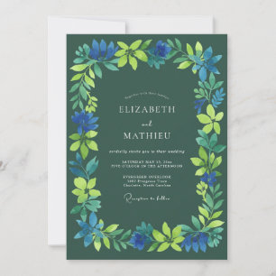 Invitation Mariage Fleur Bleue Profonde Verte