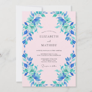 Invitation Mariage Fleur Bleue Verte Peinte
