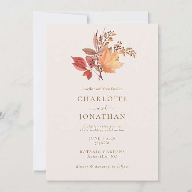 Invitation Mariage Fleur Bohème Moderne Rustique d'Automne (Devant)
