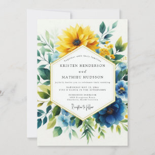 Invitation Mariage Fleur Botanique Bleu Jaune