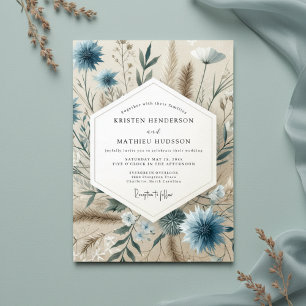 Invitation Mariage Fleur Botanique Bleu Poussiéreux