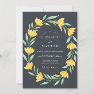 Invitation Mariage Fleur Botanique Jaune Charbon