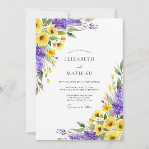 Invitation Mariage Fleur Botanique Jaune Violet