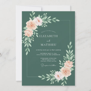 Invitation Mariage Fleur botanique pêche poussiéreuse