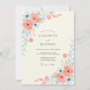 Invitation Mariage Fleur Corail Aqua