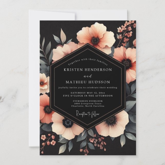 Invitation Mariage Fleur Corail Clair-Obscur (Devant)