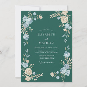 Invitation Mariage Fleur Cyan foncé