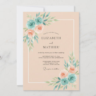 Invitation Mariage Fleur d'Abricot Turquoise