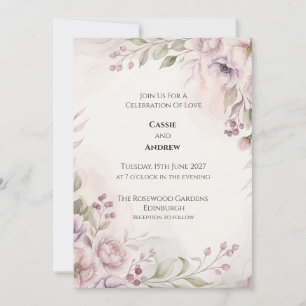 Invitation Mariage Fleur d'Anémone Mauve Poussiéreuse
