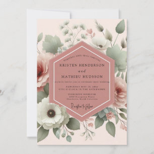 Invitation Mariage Fleur de Anémone Rose Poussiéreuse