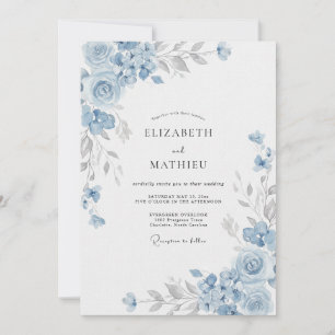 Invitation Mariage Fleur de Bleuet Ardoise