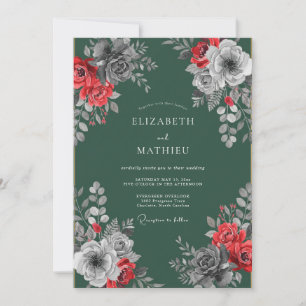 Invitation Mariage Fleur de Bourgeon Émeraude Cramoisi