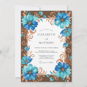 Invitation Mariage Fleur de Bronze Cyan