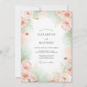 Invitation Mariage Fleur de Céladon Rose