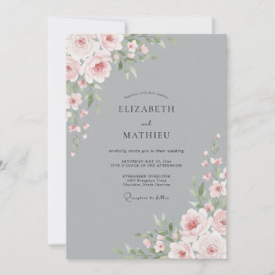 Invitation Mariage Fleur de Cerisier Argenté sur Fond Ardoise