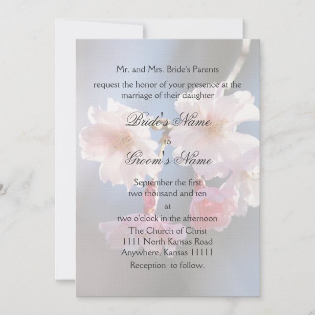 Invitation Mariage Fleur de Cerisier et Verset (Devant)