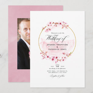 Invitation Mariage Fleur de Cerisier Géométrique Rose Printem
