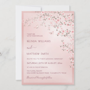Invitation Mariage Fleur de Cerisier Rose Tendré
