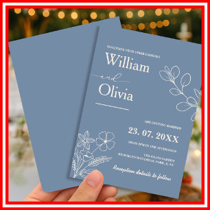 Invitation Mariage Fleur de Champ Bleu Poussiéreux