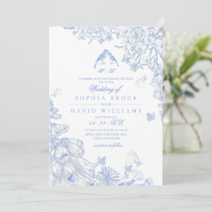 Invitation Mariage Fleur de Champ Classique Bleu Blanc França