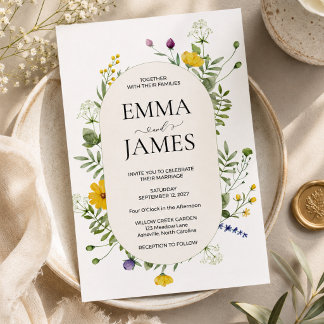 Invitation Mariage Fleur de Champ Moderne Élégant Floral