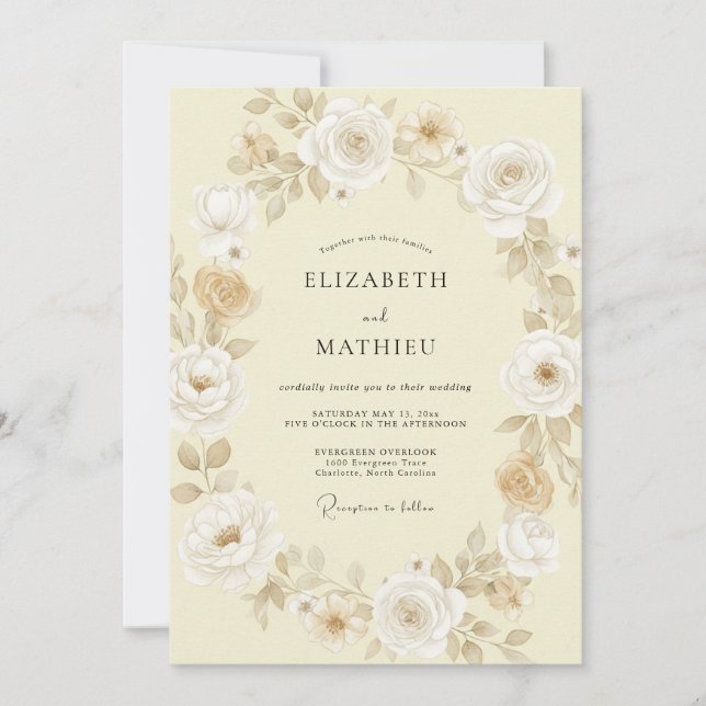 Invitation Mariage Fleur de Champagne Dorée (Devant)