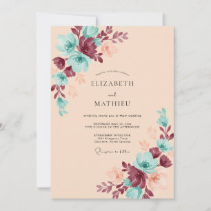 Invitation Mariage Fleur de Champagne sarcelle