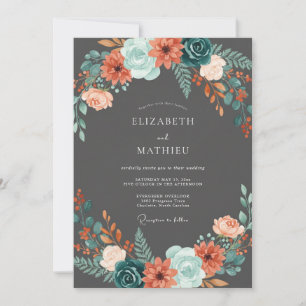 Invitation Mariage Fleur de Charbon Aqua