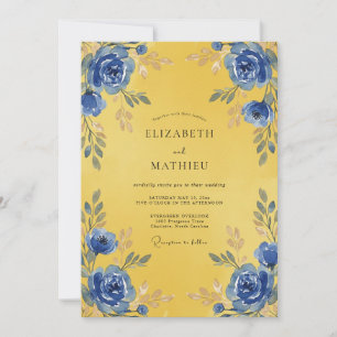 Invitation Mariage Fleur de Cobalt Doré