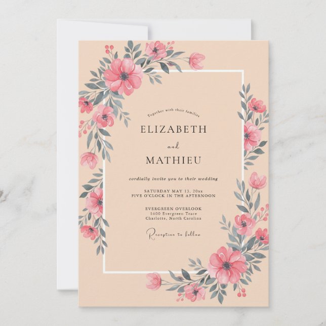 Invitation Mariage Fleur de Corail (Devant)