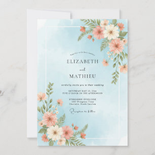 Invitation Mariage Fleur de Corail Azur Poudré