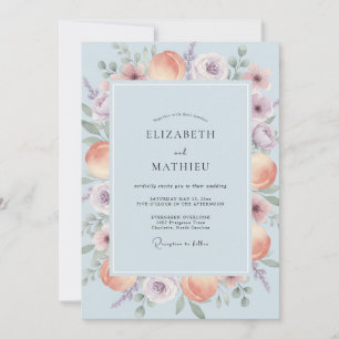 Invitation Mariage Fleur de Corail Bleu Ciel Doux