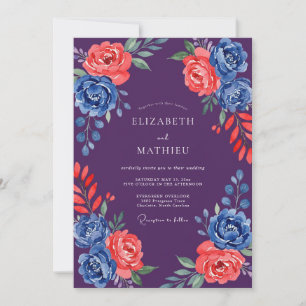 Invitation Mariage Fleur de Corail Cobalt Deep Purple