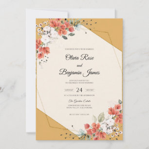 Invitation Mariage Fleur de Corail Moutarde