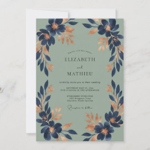 Invitation Mariage Fleur de Cuivre Indigo