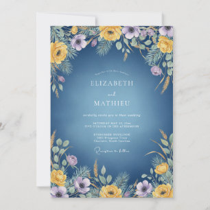 Invitation Mariage Fleur de Fauvette Améthyste Navy